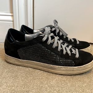 P448 John Blitz glitter sneaker shoe metallic silver black tie women 38